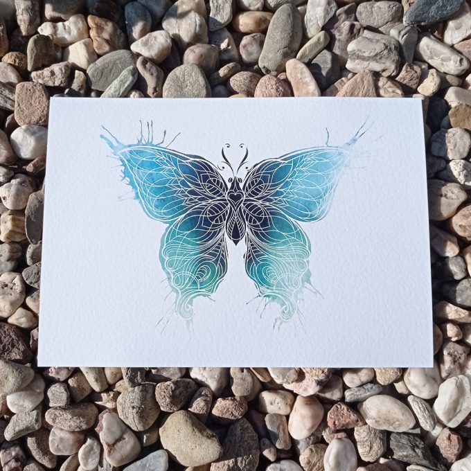 tisk motýl modrozelený